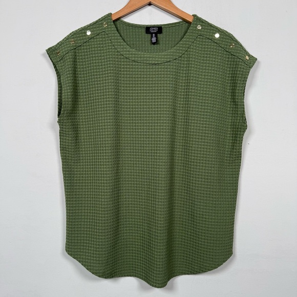 Jones New York Tops - Jones New York Olive Textured Sleeveless Top with Shoulder Buttons, Size L